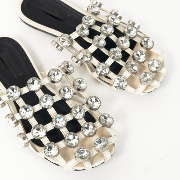 Alexander Wang Amelia White Crystal-Studded Cage Mules - Picture 6 of 9